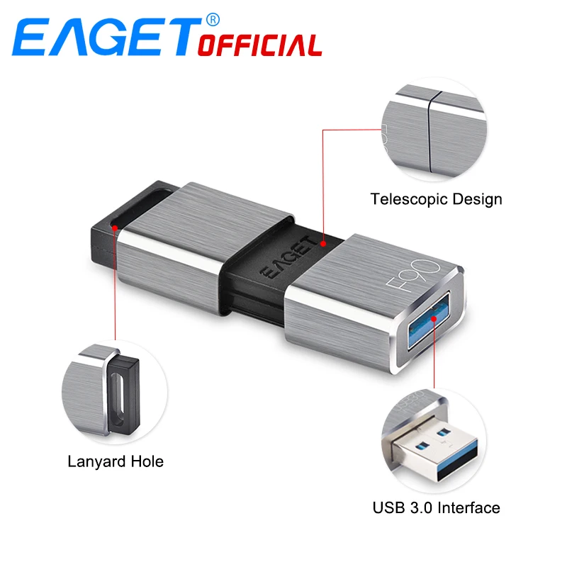 Eaget F90 USB3.0 USB флеш-накопитель 16 ГБ 32 ГБ 64 Гб 128 ГБ 256 Гб металлический мини-накопитель карта памяти USB 3,0 флэш-диск