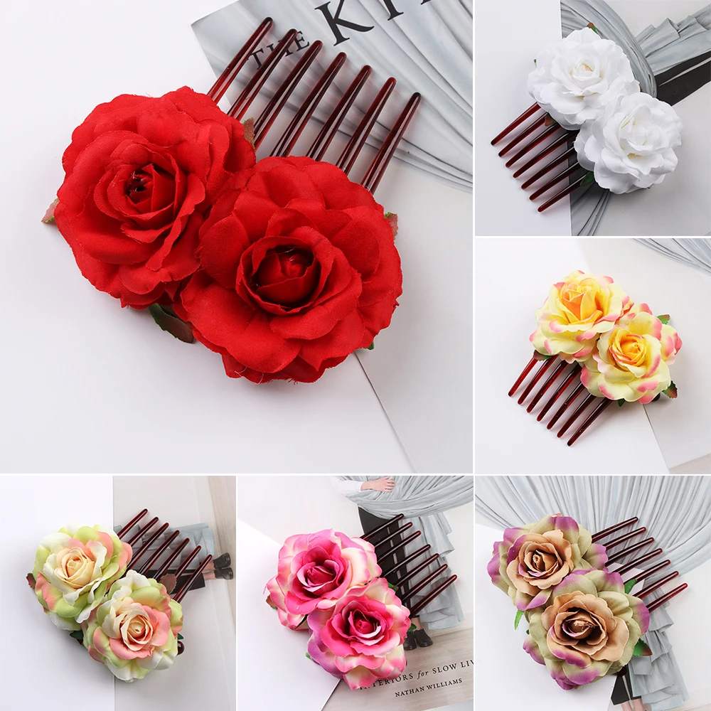 Белый/красный цветок розы гребни для волос Свадебные Модные женские большие