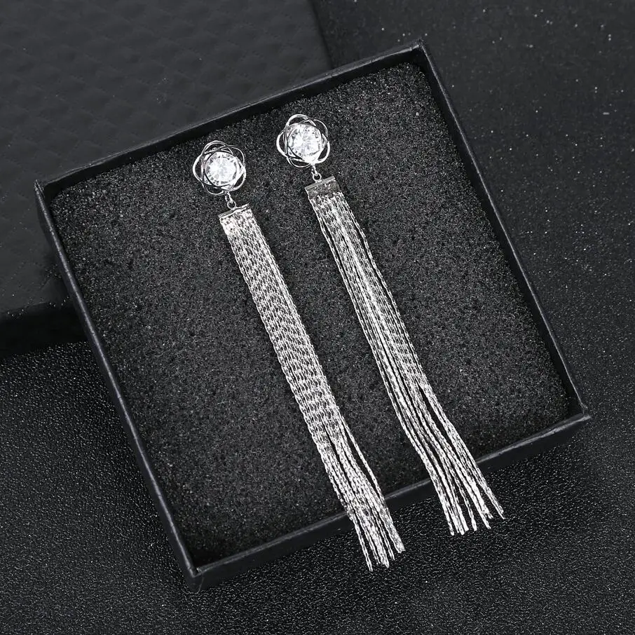 Kuziduocai New Fashion Jewelry Will Not Fade Zircon Rose Flower Tassel Sweet Fresh Stud Earrings For Women Gifts Girls E-232 | Украшения и