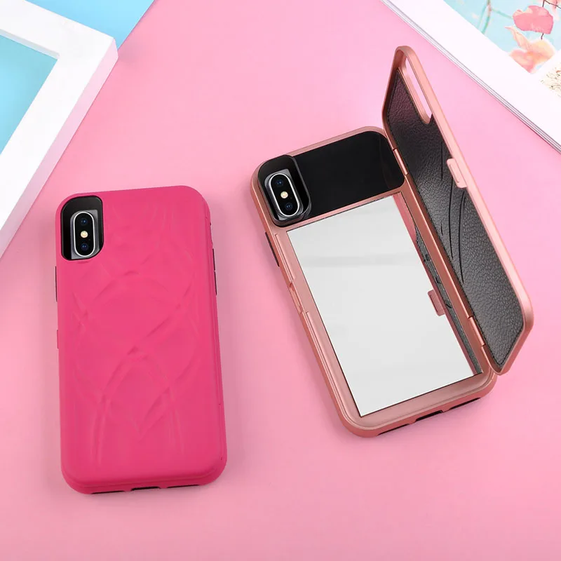 Зеркало для макияжа флип чехол для iPhone X, 8, 7, 6, 6 S, Plus, Fundas держатель крышки с телефонные разъемы для карт чехлы