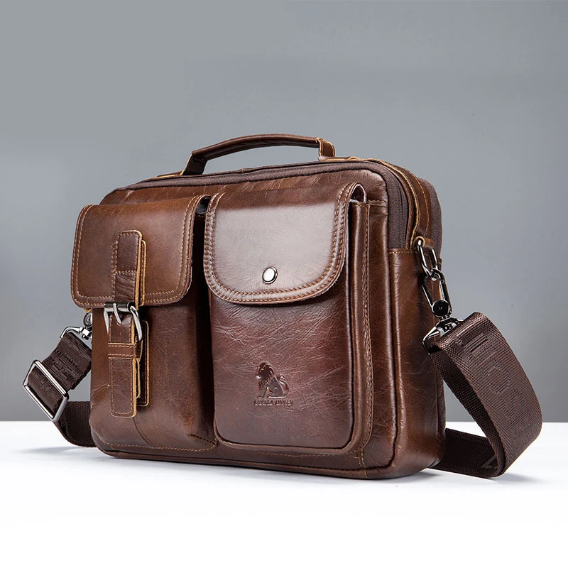 Сумка мужская из натуральной воловьей кожи повседневный саквояж на плечо в