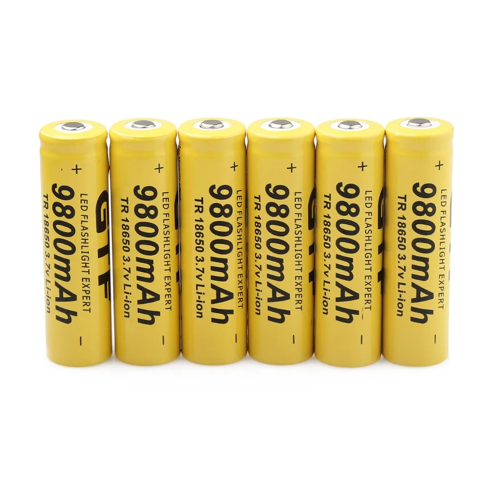 GTF 6 шт 3 7 V 18650 батареи 9800 mAh литий ионная аккумуляторная батарея для фонарика + EU/US