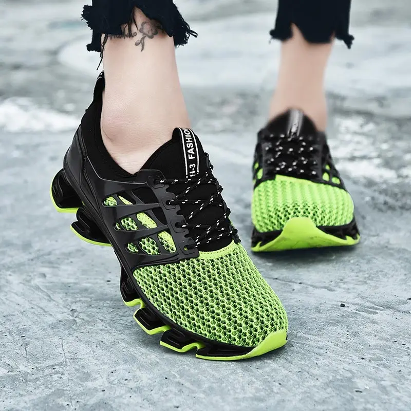 black-green Уличные кроссовки размера плюс для бега женская спортивная обувь спортивная мужская зеленая Schoenen Vrouw прогулочная красовка для фитнеса B-244 - Цвет: black-green