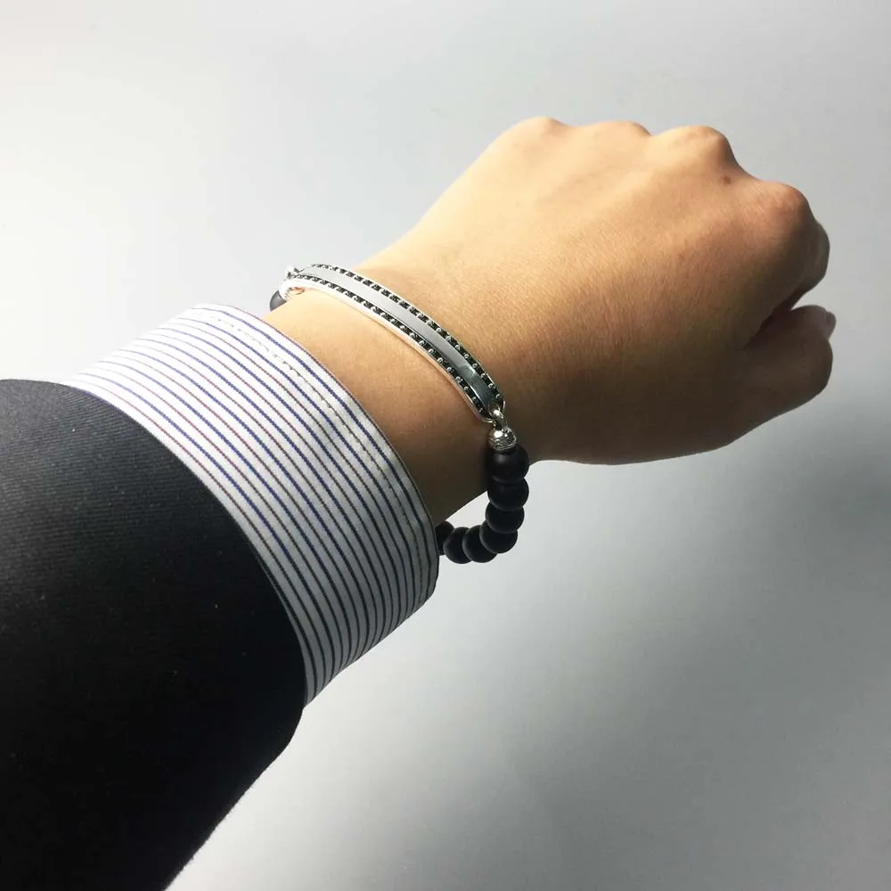 Lava Stone Obsidian матовые браслеты из бисера серебряный скелет череп орнамент