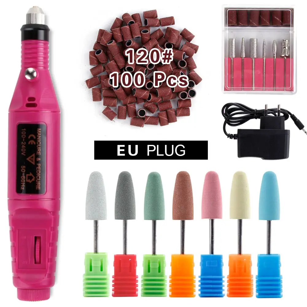 Rose Set 120 Профессиональные электрические сверла для ногтей набор маникюрный аппарат резиновая силиконовая насадка для полировки Шлифовальная головка фрезы педикюрный аппарат - Цвет: Rose Set 120