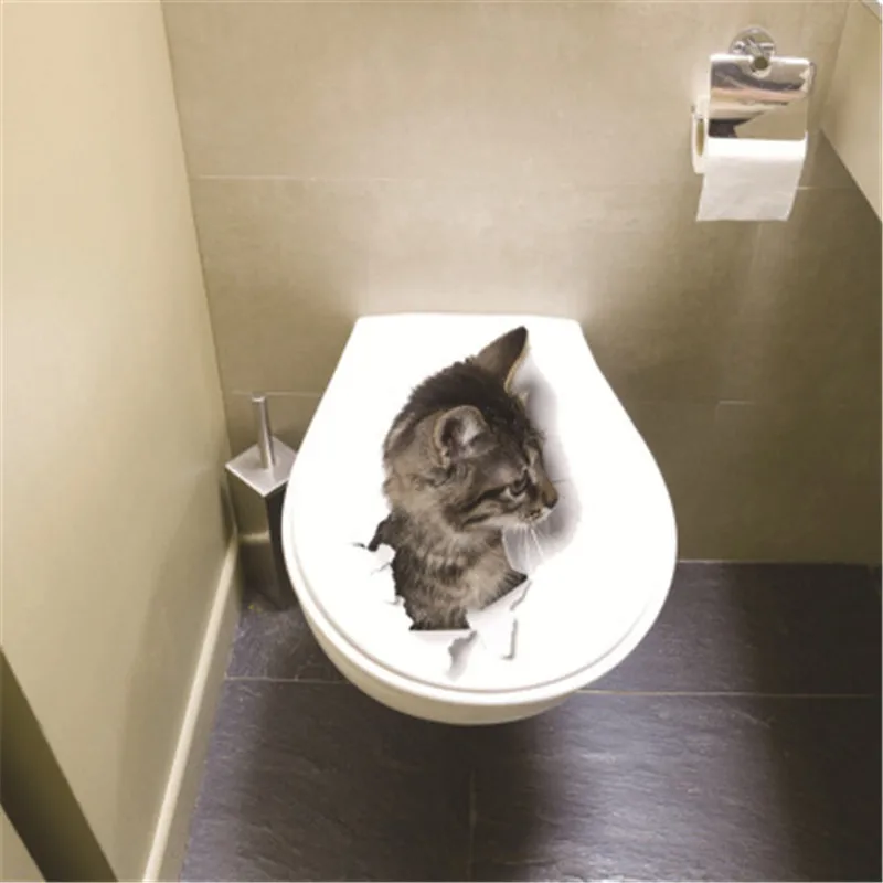 Funny Cat 3D Wall Sticker For Kids Room Home Decor Bathroom Toilet Kitchen Refrigerator Decal Mural Muraux | Дом и сад