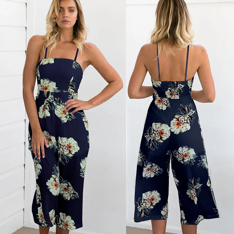 05 Dark Blue Женские Длинные Комбинезоны с открытой спиной, 17 цветов, новинка, модный летний пляжный Свободный комбинезон - Цвет: 05 Dark Blue