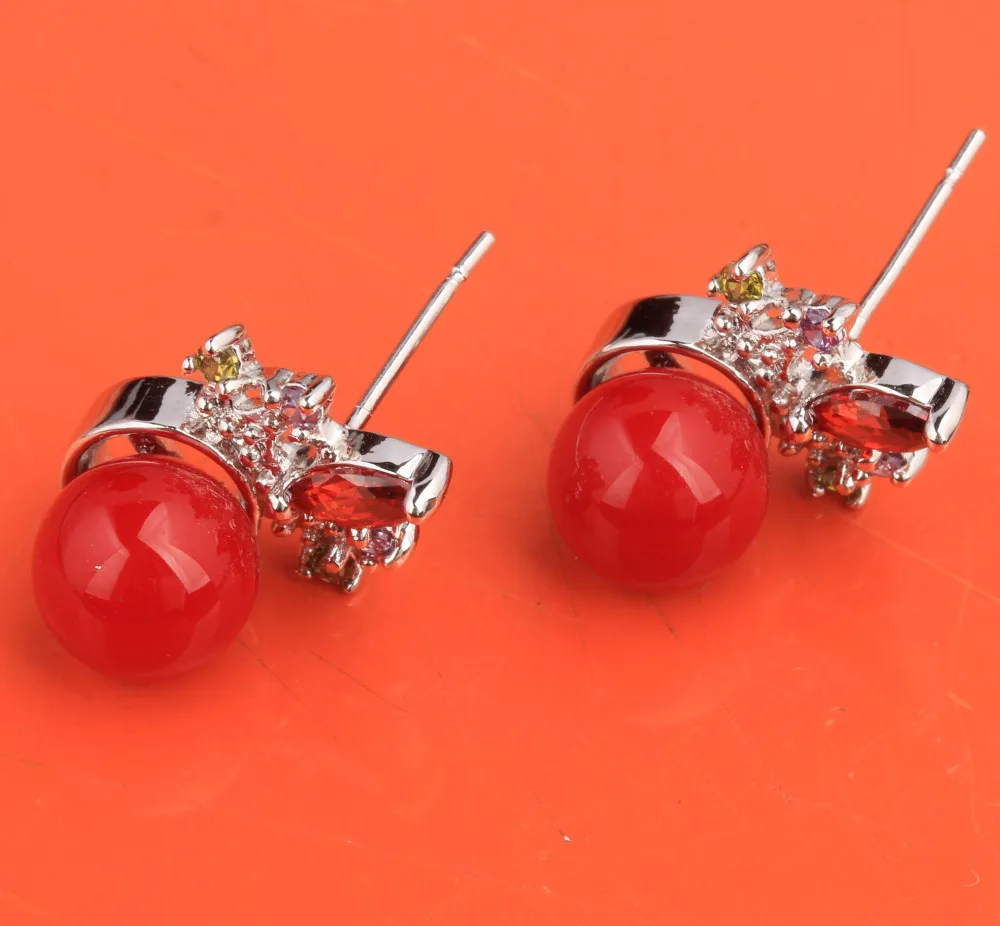 Восхитительный красный коралл гранат кубического циркония камни 925 серебро
