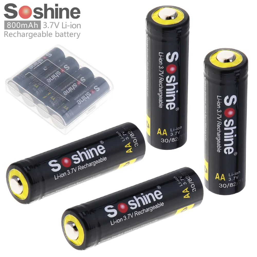 4 шт. аккумуляторная батарея Soshine 14500 3 7 В 800 мА · ч литий ионная AA с защитной