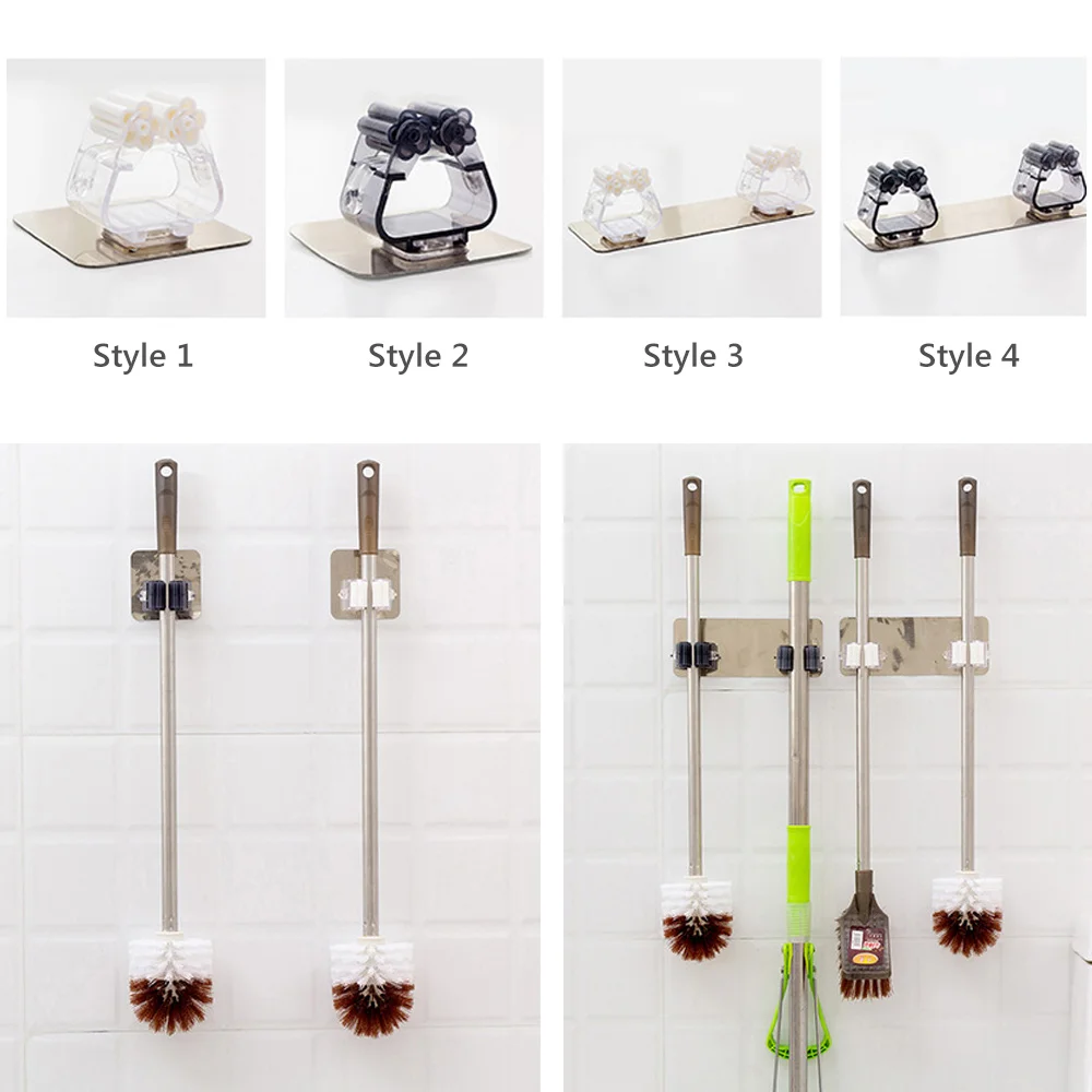 Pawaca Kitchen Mop Broom Holder Wall Mounted Storage Rack Adhesive Wheel Bathroom Hooks Tools | Дом и сад