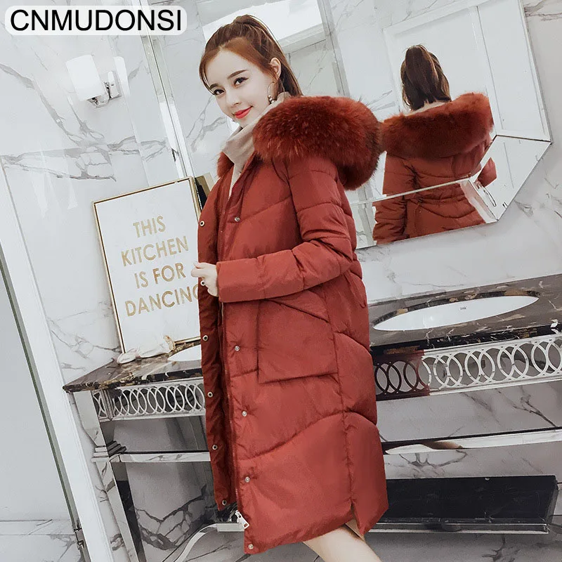 Winter Women Thicker Jacket 2018 Fashion Large Size Outerwear Hooded Fur Collar Female Down Cotton Coat Medium Long Warm Parkas | Женская