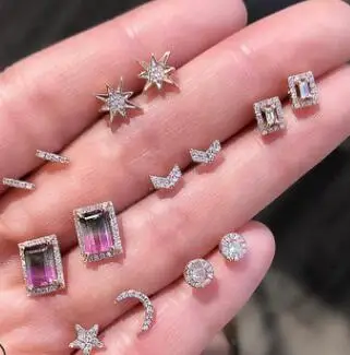 7 пар/компл. кристалл звезда геометрические маленькие серьги Бохо блестящие