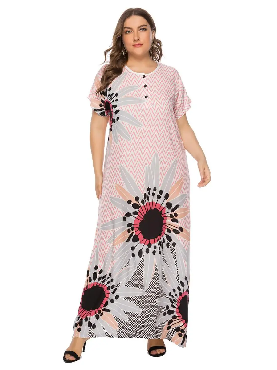 Женское длинное платье с принтом винтажное свободное мусульманское коротким