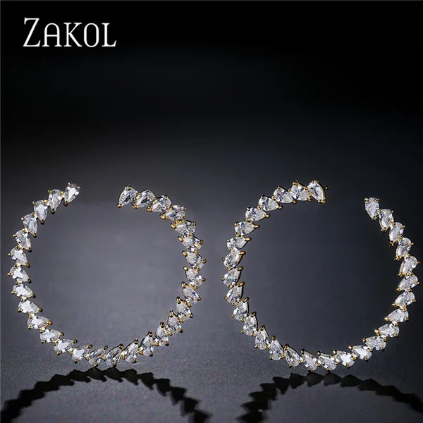 Gold Color ZAKOL новые модные серьги-гвоздики с большими кругами, Прозрачная Круглая Форма, кубический цирконий, ювелирные изделия для женщин, подарок на день рождения, FSEP2033 - Окраска металла: Gold Color
