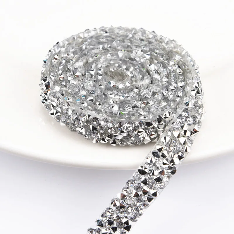 silver color 5 ярдов/лот исправление кристалл AB Искрящиеся стразы отделка цепи Свадебная аппликация со стразами Кристаллы сетка окантовка железа на для diy одежды - Цвет: silver color