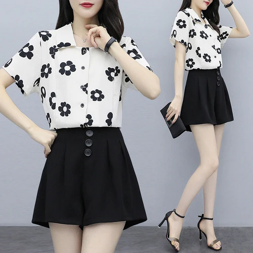 Комплект женский из 2 предметов короткий Свободный Повседневный комплект с высокой талией винтажный