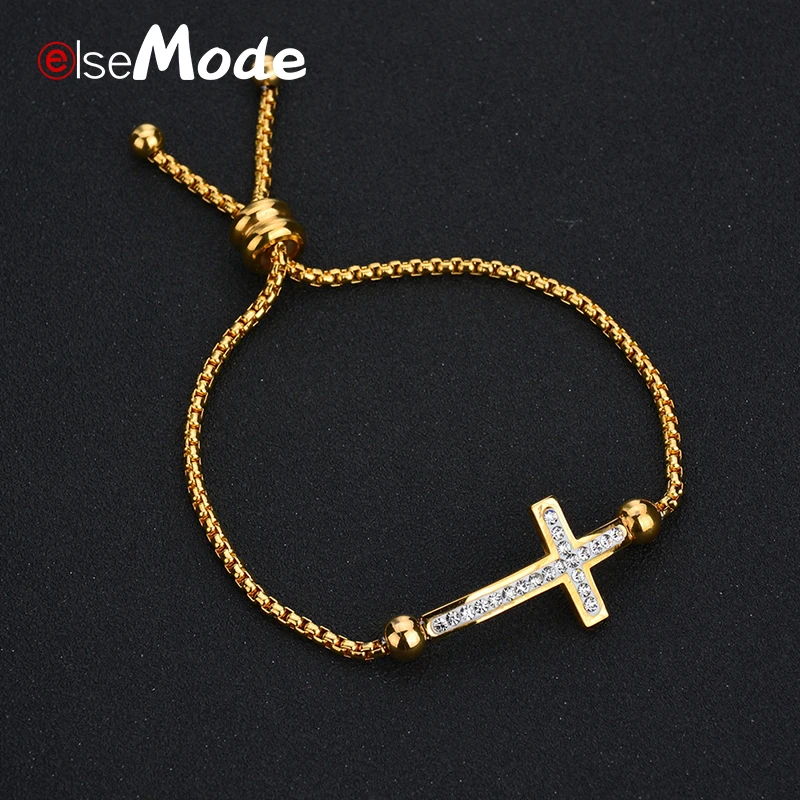 ELSEMODE Bling Shine Кристалл Крест Иисуса браслет нержавеющая сталь 316 L Высокое качество попкорн цепи браслеты никогда не выцветает ювелирные изделия