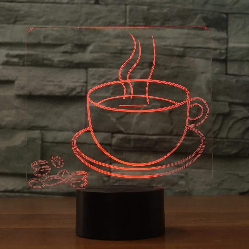 3D визуальный настольная лампа 7 цветов Изменение Горячая Кофе чашки ночной
