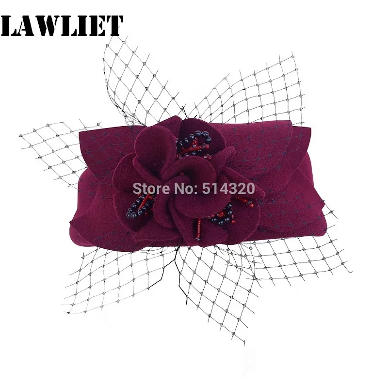 Lawliet Женская Вуалетка Pillbox фетровая шерстяная шляпа торжественное платье Цветочная вуаль шляпа для коктейльных вечерние A131