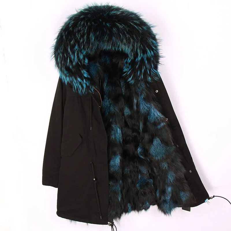 11 fox fur liner Длинная парка, зимняя куртка для женщин, пальто из натурального меха енота, воротник из лисьего меха, верхняя одежда, повседневная одежда - Цвет: 11 fox fur liner