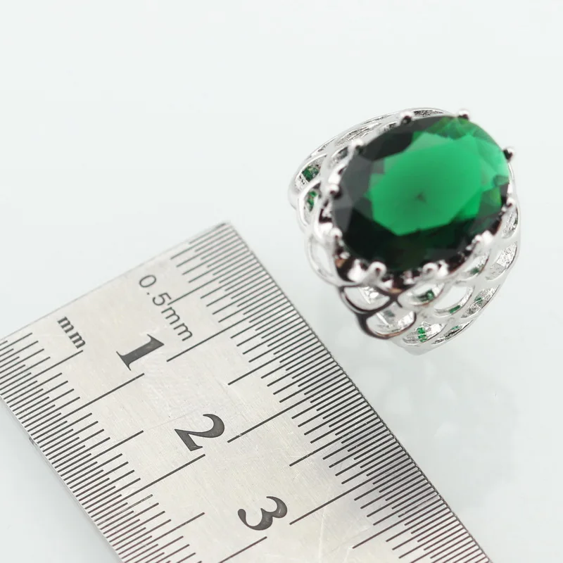 WPAITKYS Huge Oval Green Cubic Zirconia Silver Color Ring For Women Distinctive Crystal Jewelry Size 6 7 8 9 10 Free Gift Box | Украшения и