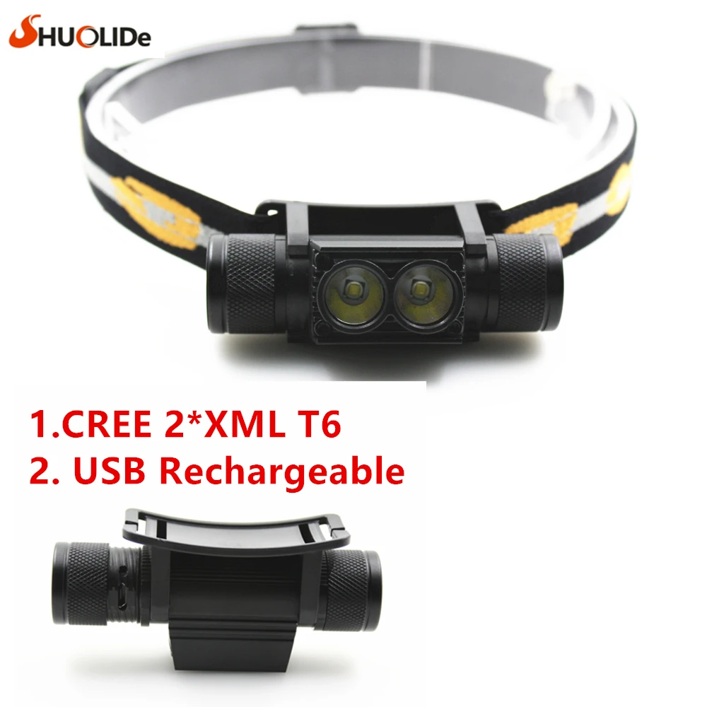 2017 Новинка 2 * Cree XML T6 USB Перезаряжаемый налобный фонарь фары 18650 Головной для