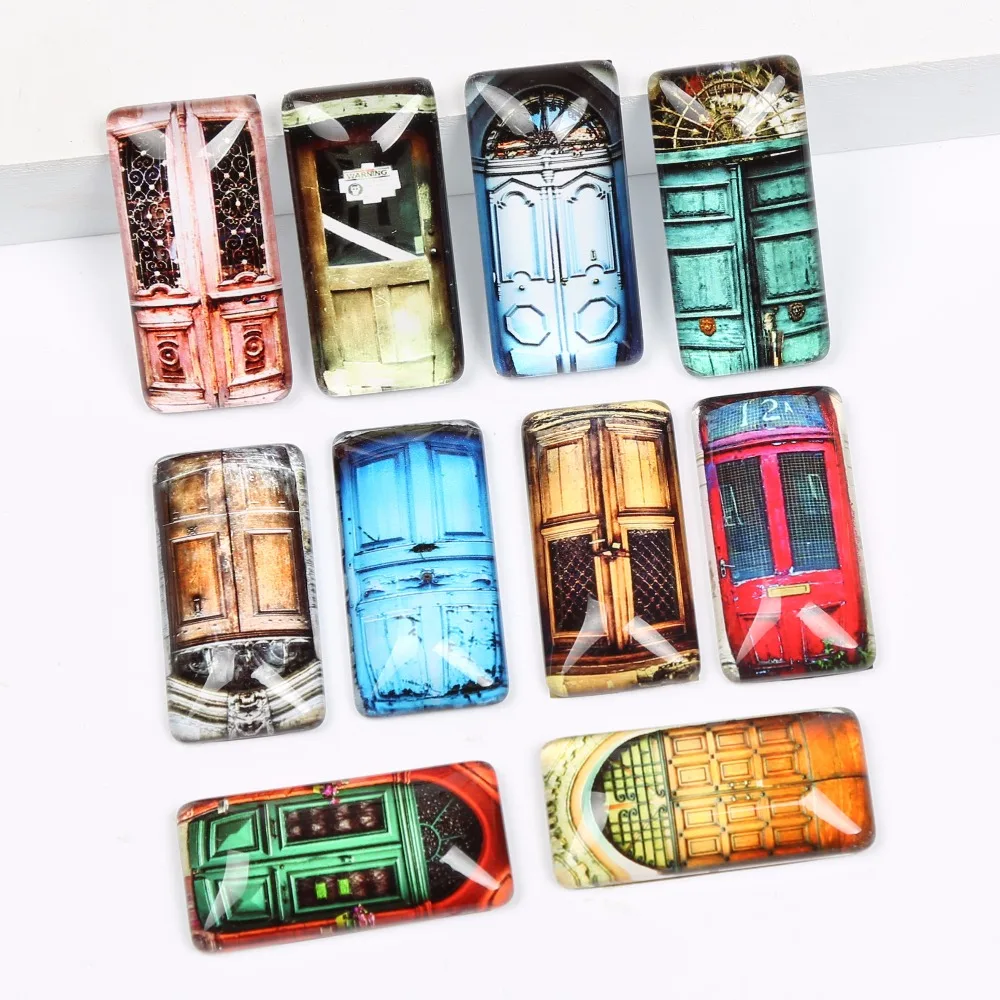 

onwear 10pcs Mixed vintage Door Photo Cabochon 19x38mm glass dome rectangle flatback jewelry findings for necklace pendants