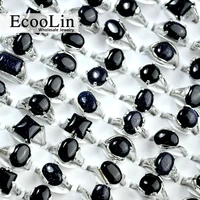 15pcs black natural stone silver plated women rings for woman fashion wholesale jewelry bulks lots hot sale lr4008