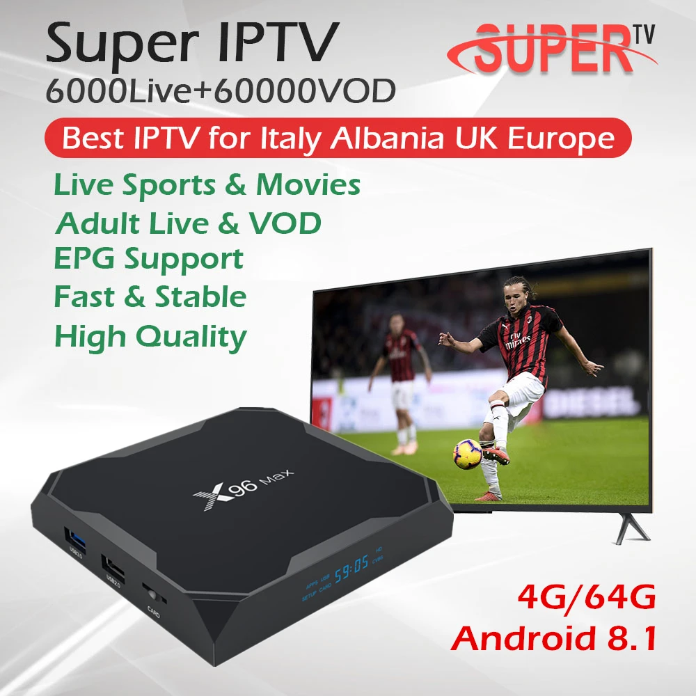 X96 Max Android 8,1 tv Box+ Италия Польша Европа взрослый Ip tv 4G/32G& 4G/64G Amlogic S905X2 2,4G/5,8G двойной WiFi USB 3,0 BlueTooth 4K