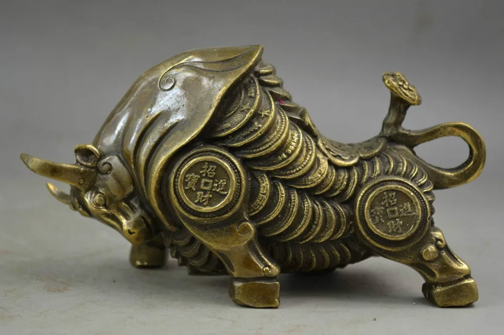 free shipping Handwork Copper Carve Whole Body C0in Rare Wealth Big Lifelike Bullfight Statue | Дом и сад