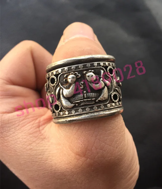 

Tibetan silver, sculpture characters rings, handicrafts collection accessories