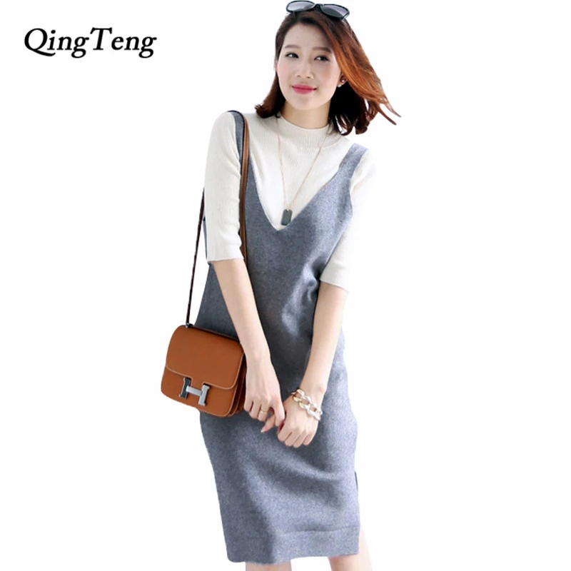 Women Dresses Cashmere And Wool Blend Knitwear Hot Sale Long Dress Spring V Neck Spaghetti Strap New Fashion Mid-Calf | Женская одежда