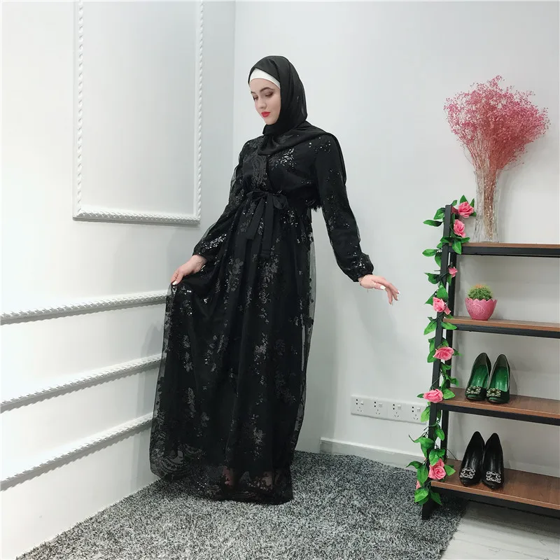 

Women Lace Cardigan Muslim Abaya Embroidery Dress Tunic Kimono Long Robes Jubah Middle East Ramadan Arab Islamic Prayer Clothing