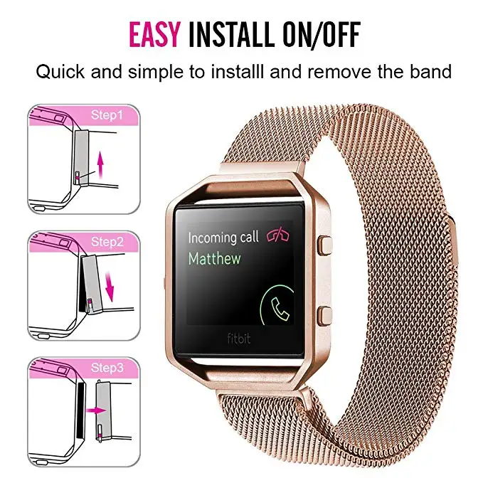 Миланская Магнитная Петля+ рамка для Fitbit blaze для мужчин и женщин розовый браслет из нержавеющей стали ремешок для умных часов