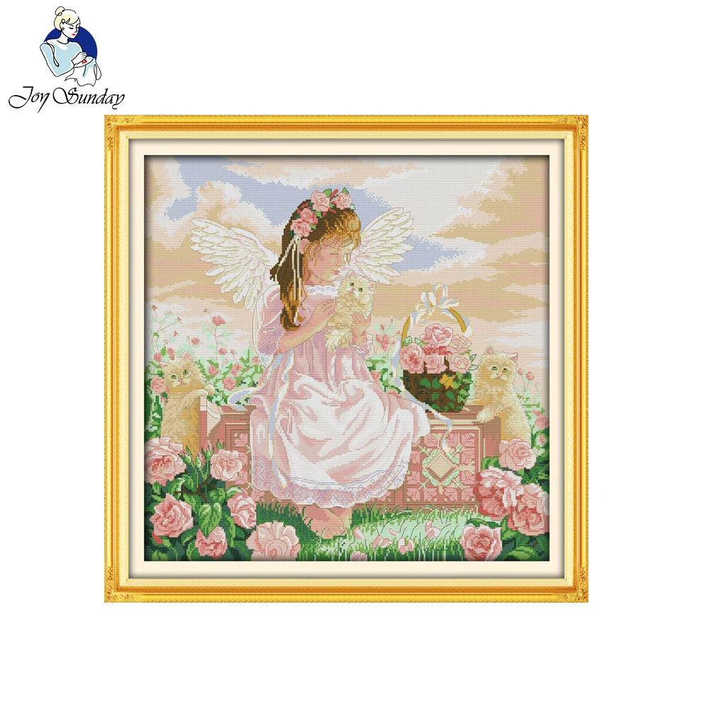 

Joy Sunday figure style Angel and cat cross stitch kits modern embroidery painting by hand crafts