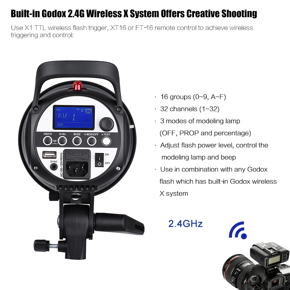 

Godox SK300II Compact 300Ws Studio Flash Strobe Light Built-in Godox 2.4G Wireless X System GN58 5600K for E-commerce Product