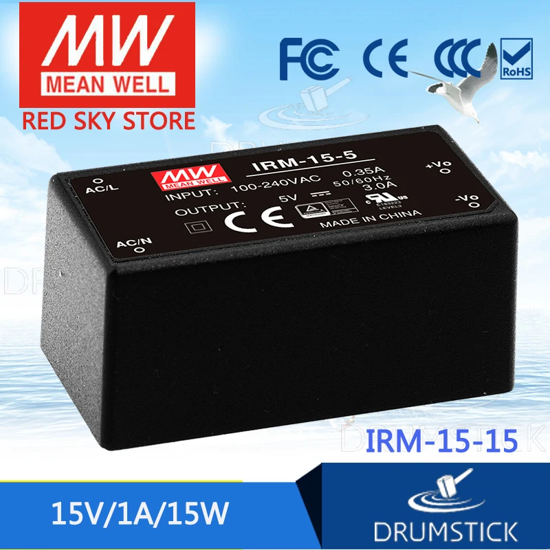 Meanwell IRM 15 15V 1A meanwell 15W одиночный выход инкапсулированный Тип|meanwell 15v| |