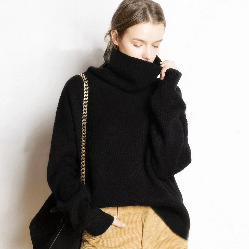 Harajuku свитер с высоким воротом Женский вязаный Свободный пуловер pull femme hiver BF стиль