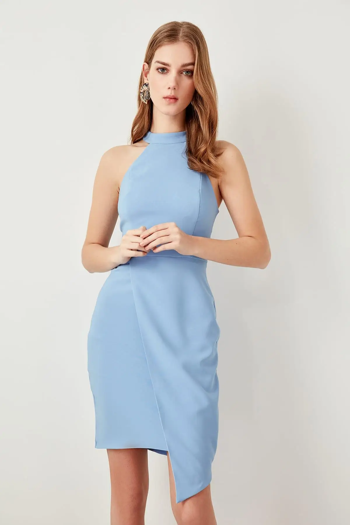 Синее асимметричное платье Trendyol TPRAW19BB0007|Женские платья| |