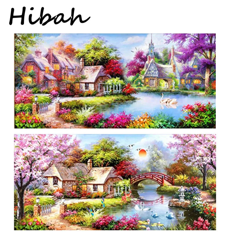 DIY 5D Бриллиантовая мозаика пейзаж Сад дача Алмазная Картина Набор для вышивки крестом украшение дома-круглая Алмазная вышивка