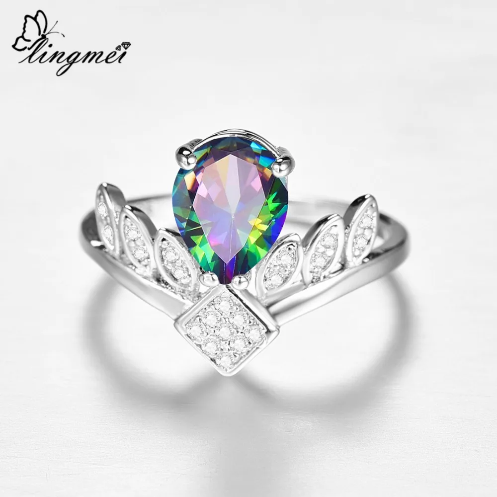 lingmei Gorgeous Fashion Crown Princess Jewelry Pear Cut Multi &amp White Red Cubic Zircon Silver Color Ring Size 6-9 | Украшения и