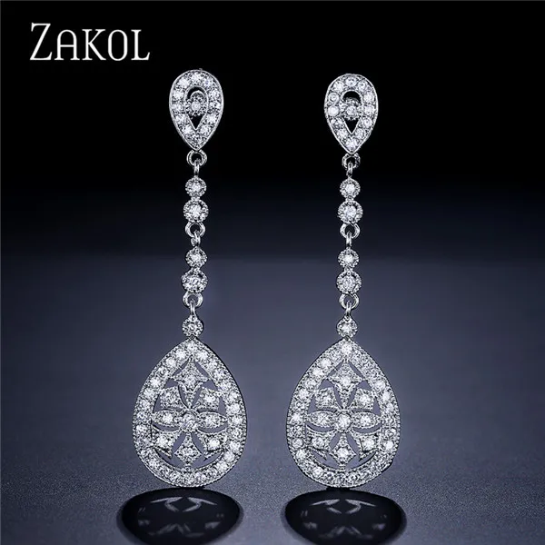 White Color ZAKOL Винтаж розовое золото цвет висячие серьги кубический циркон для женщин Свадебные украшения для невесты FSEP607 - Окраска металла: White Color