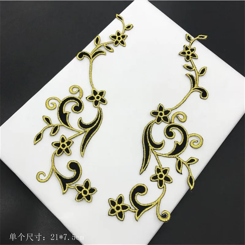gold black 2 пары в партии 21X7,5 см Танцующий Цветок Аппликация для одежды с вышивкой вышивка для одежды термоклейкая заплата ремесло швейный ремонт вышитый - Цвет: gold black