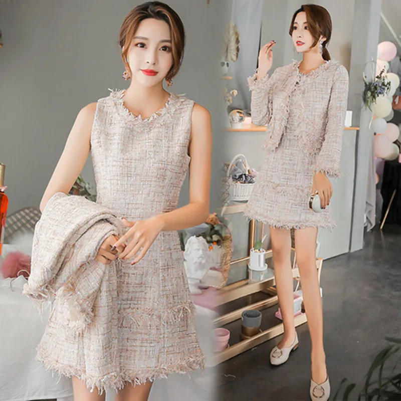 2020 осень Сезон Зима Цвет синий Новинка Женские модные Элегантные плед твидовый