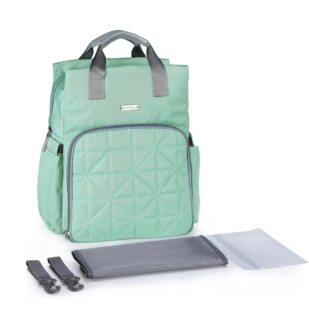 INSULAR модная сумка для подгузников, рюкзак для мамы, сумка для подгузников, водонепроницаемая, поддержка машинной стирки, 8 цветов, для ухода за ребенком, коляска для путешествий - Цвет: Mint