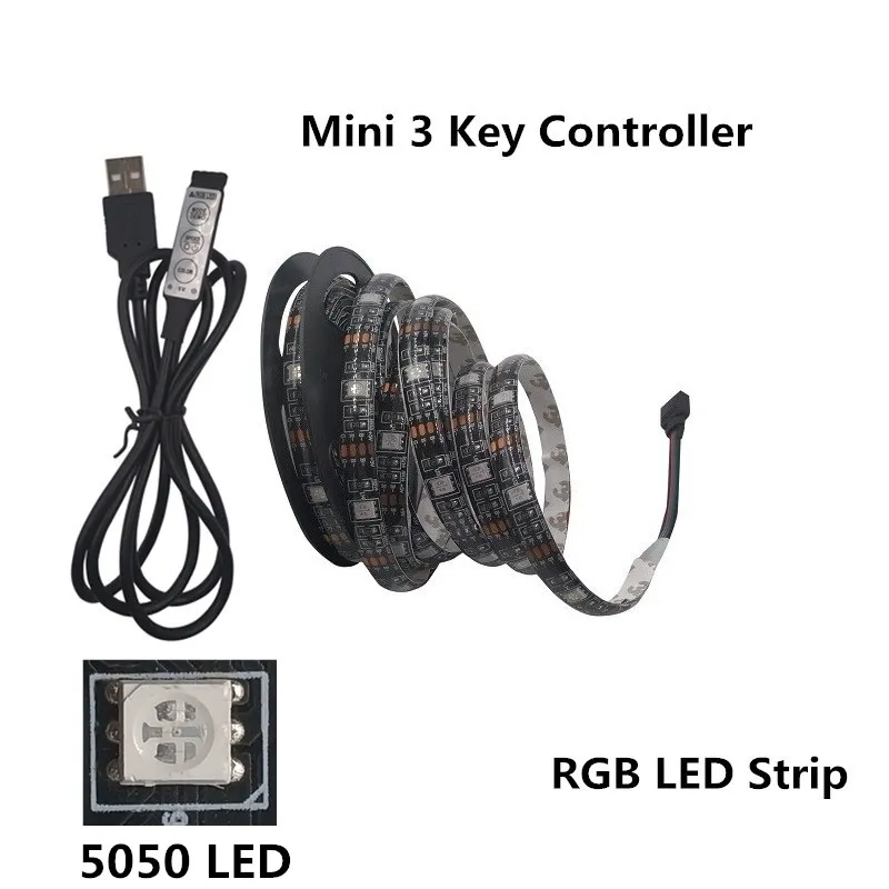 3Key mini Controller USB LED Strip 5050 RGB Flexible LED Light DC5V RGB Color Changeable TV Background Lighting - Испускаемый цвет: 3Key mini Controller