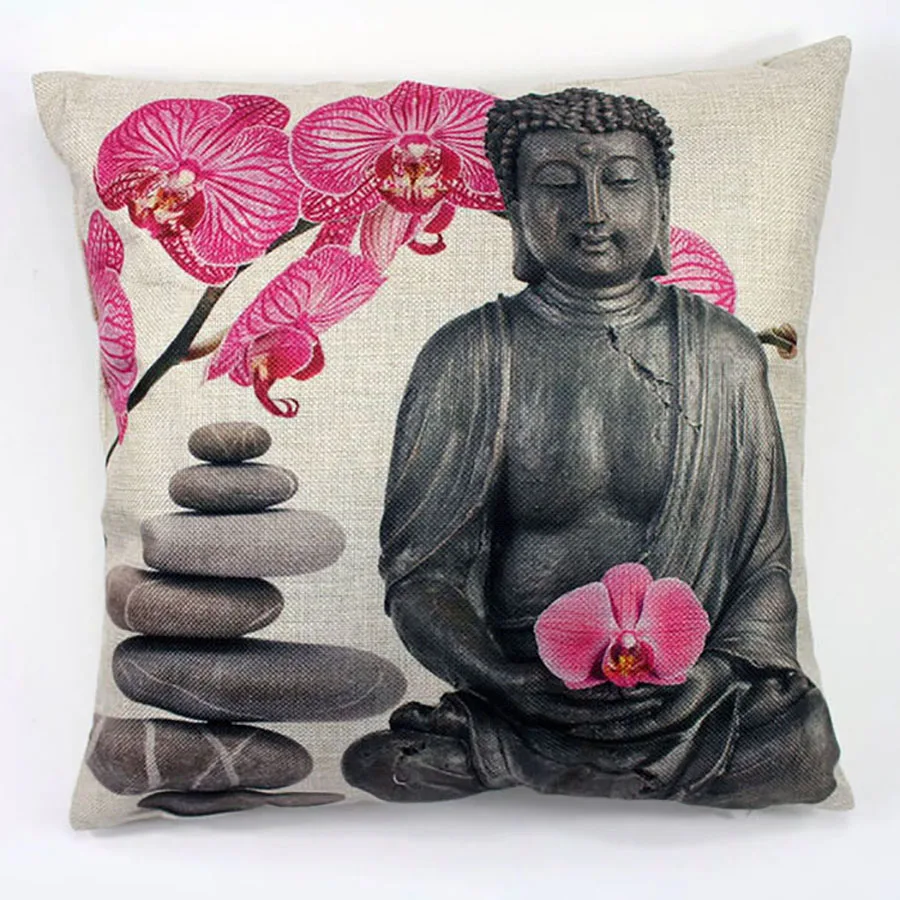 Maiyubo Buddha Cushion Cover: Europe Style Letters Waist Car Pillow Decorative Thailand Art Throw Pillow Case for Sofa (PC496) image 2