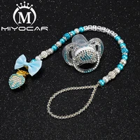 miyocar personalized name blue bling crown pacifier clip pacifier holder with bling bling crown pacifier set unique gift sp013