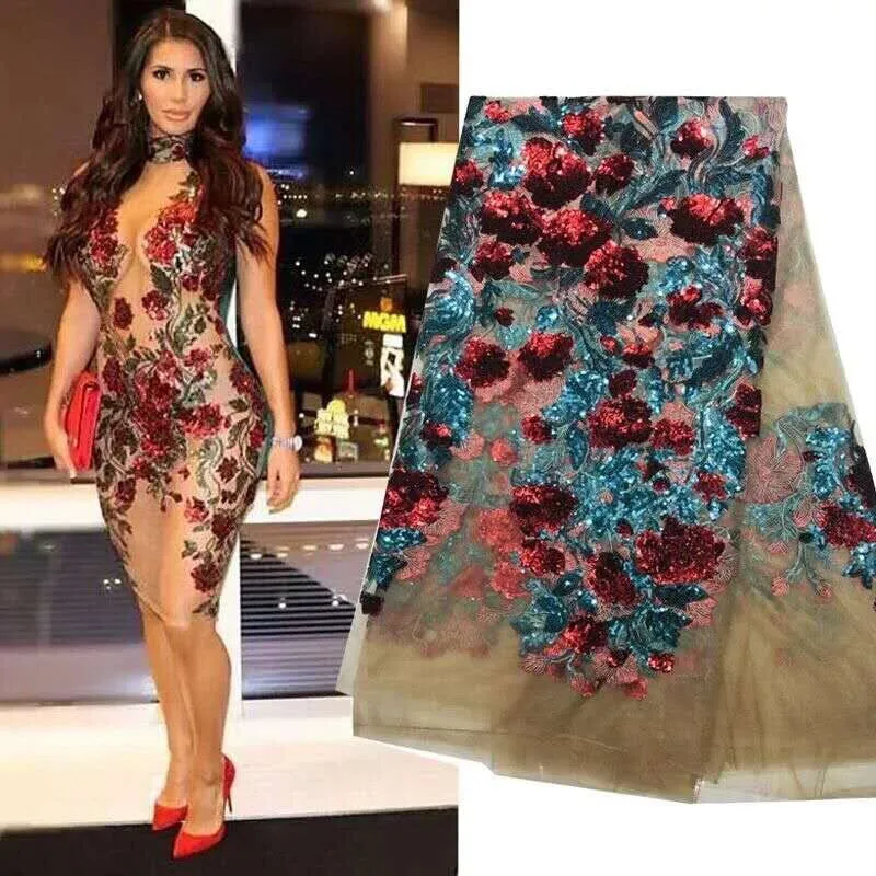 

African Tulle Mesh Lace Fabric High Quality Nigeria Color Sequins Lace Fabric 2019 French Net Lace Fabric With Sequins for Dress