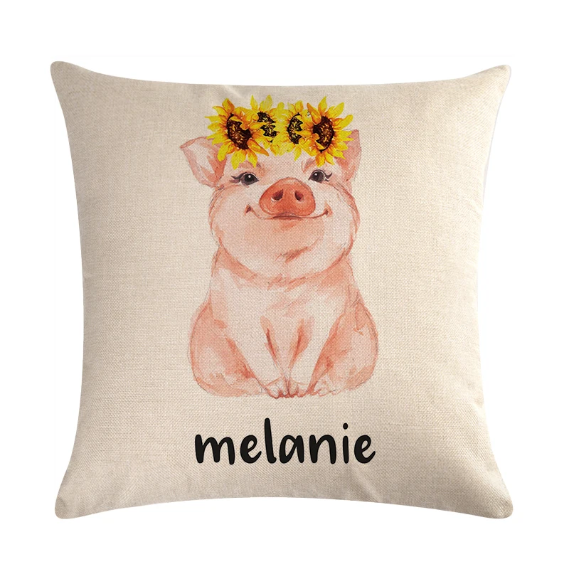 Чехол для подушки с изображением животных свиньи коровы льняной притягательный